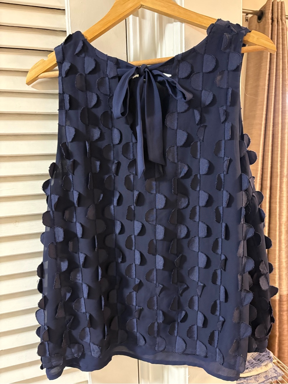 Anthropologie Navy Sleeveless Dot-Applique Chiffon Blouse - Picture 2 of 5